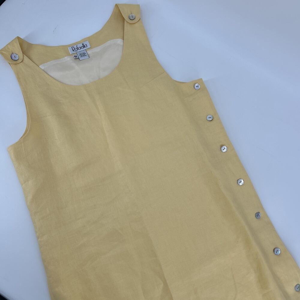Vintage 90s Rafaella Linen Dress Womens Size 12 Yellow Pinafore Summer